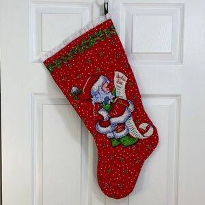 2 for $25 - Handmade Festive Quilted Fabric Red Santa Christmas Stocking